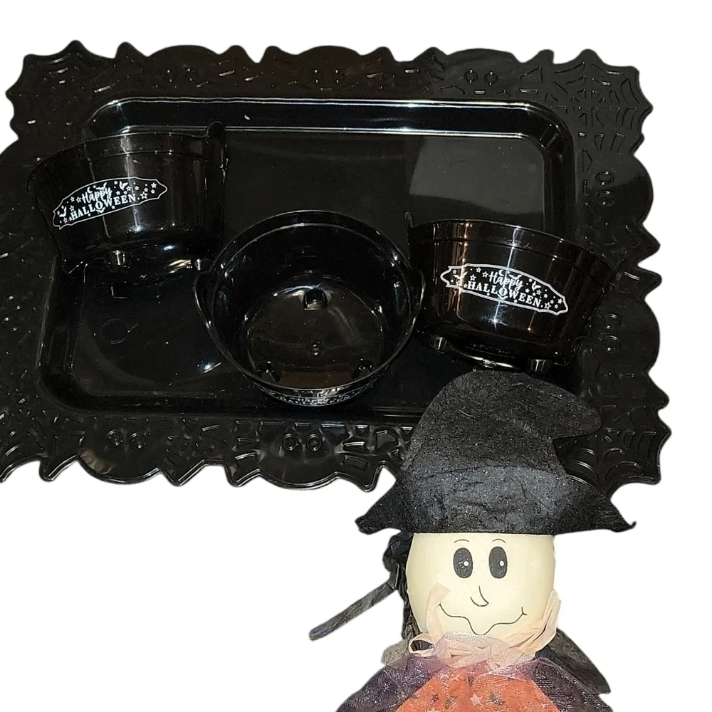 Halloween Decor Witch that hangs, 3 Happy Halloween buckets, Tray with spiders